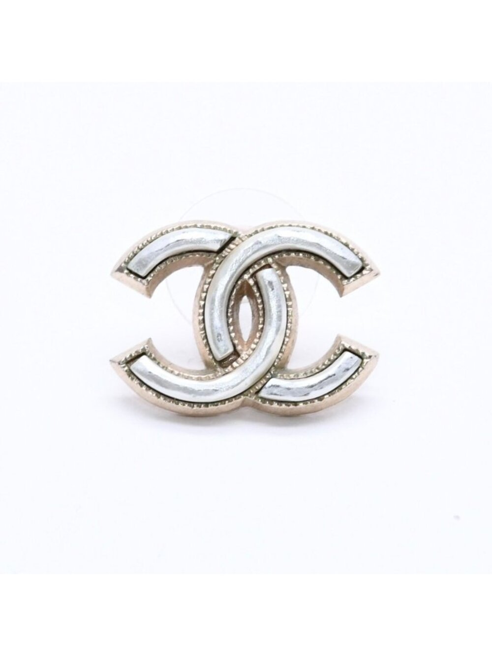 Chanel CC Logo Single Earrings Metal Silver Gold Bicolor